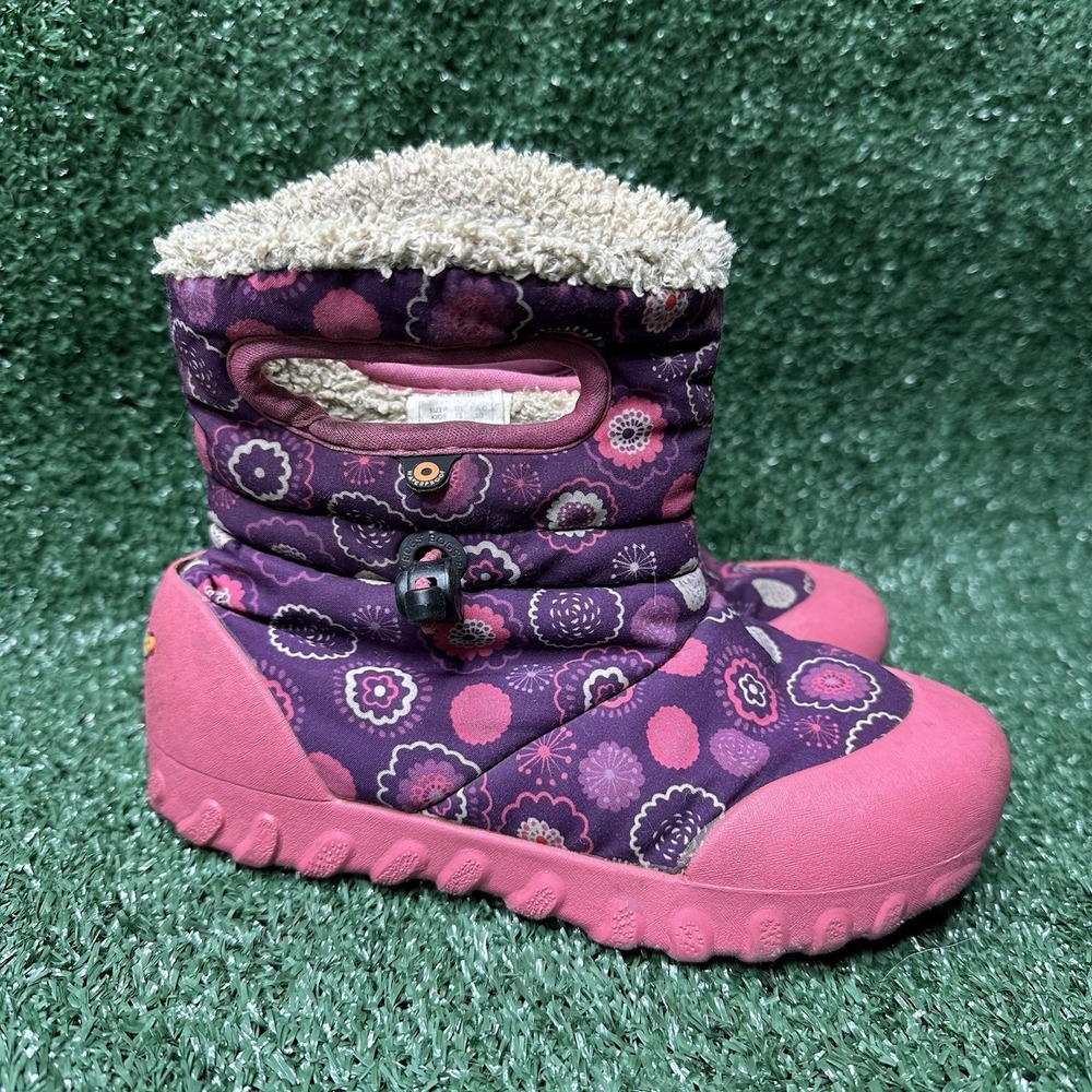 GIRLS KIDS BOGS PULL ON FLORAL PINK WATERPROOF WARM LINED BOOTS SIZE 13 - Picture 3 of 9